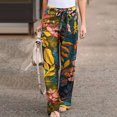 thumbnail image 2 of Pantalones de cintura alta para mujer Pantalones de pierna ancha con estampado floral elegante con estampado vintage Pompotops ulkah939311, 2 of 5