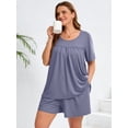 thumbnail image 2 of SHOWMALL Women's Plus Pajama Sets Pleated Front Loungewear Purple Gray 3X Sleepwear Ladies Pjs Sets with Pockets, 2 of 6