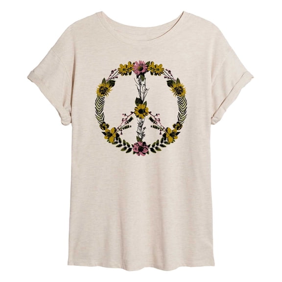 Instant Message - Floral Peace Sign Oversized Graphic T-Shirt