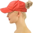 thumbnail image 2 of C.C Ponytail Criss Cross Messy Buns Ponycaps Baseball Cap Dad Trucker Mesh Hat (Button Hook Distressed Coral), 2 of 5