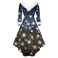 thumbnail image 5 of Christmas Dresses for Women Women's Fashion V-neck Casual Fit Christmas Print Party Long Sleeve Dress with Fur for Festive Occasion,Black,L, 5 of 6