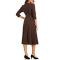 thumbnail image 3 of Vestido de trabajo para mujeres INSPIRE CHIC, corte A, mangas 3/4, vestido midi elegante, marrón oscuro, talla M, 3 of 6
