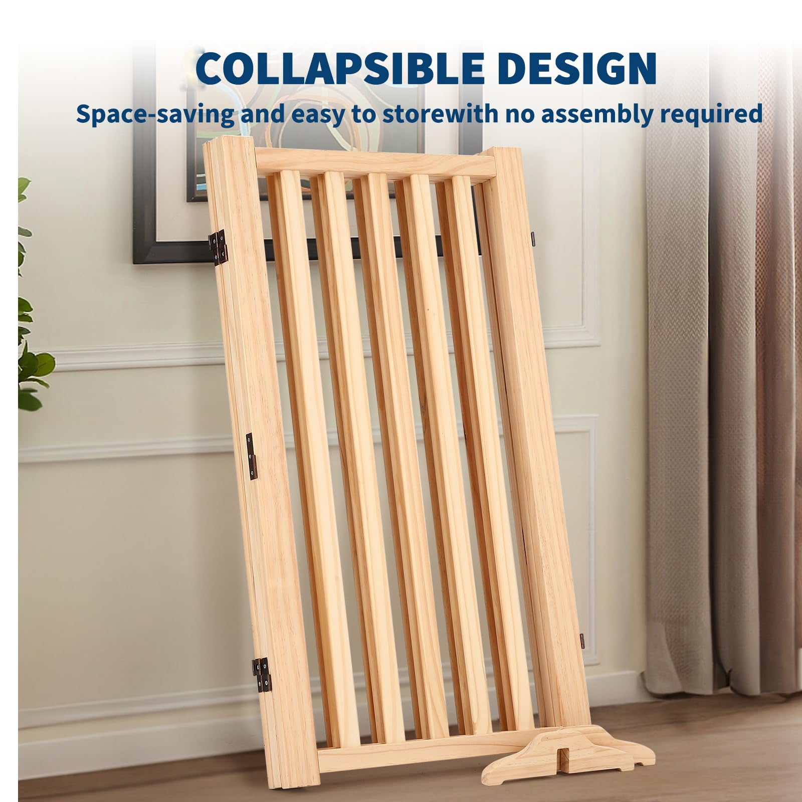 Soonbuy Freestanding Wooden Pet Gates for Dogs, Stairs, Dog Fences Indoor for The House,Doorways,Stairs, Step-Over Safety Pet Gate,Paint-Free, Solid Hardwood,24/36 H x 60/80 W