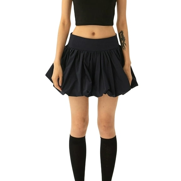 Rdhnmea Wmen Bubble Mini Skirt Y2k Puff Balloon Short Skirts Cute Puffy Hem Low Waist Vintage Pleated Skirts Sexy Going Out Night Clubwear