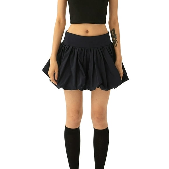 SUNSIOM Jupe Mini à Bulles pour Femmes Décontractée Été Couleur Unie Taille Élastique Jupe Trapèze pour Plage Vacances Club Mode Urbaine