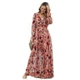 thumbnail image 2 of Women'S Boho Maxi Dress V Neck Puff Long Sleeve Ruffle A-Line Split Swing Chiffon Dresses, 2 of 8