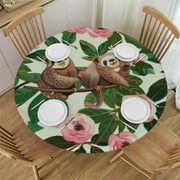 Akjvoe Sloth Tablecloth Round Table Cloths Wrinkle Resistant Picnic Table Covers Washable for Kitchen Party Fall Decorations White