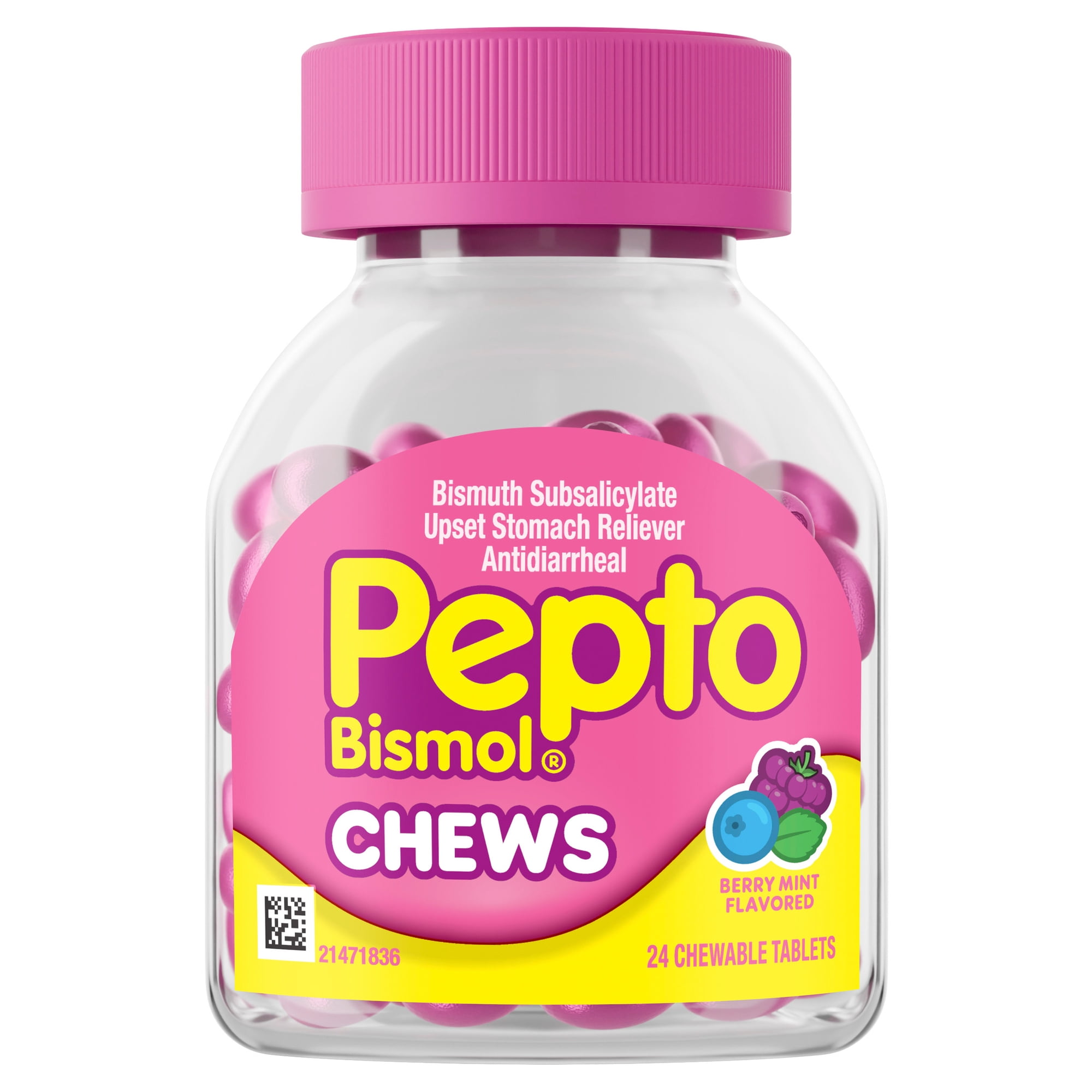 Pepto Bismol Berry Mint Chews, Fast 5-Symptom Stomach Relief, 24 Chewable Tablets