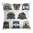 thumbnail image 1 of Hunting Decor Throw Pillow Cushion Cover, Shield Icons Set Hunt Sports Club Emblems and Labels with Animals, Decorative Square Accent Pillow Case, 18 X 18 Inches, Dark Blue White Brown, by Ambesonne, 1 of 2