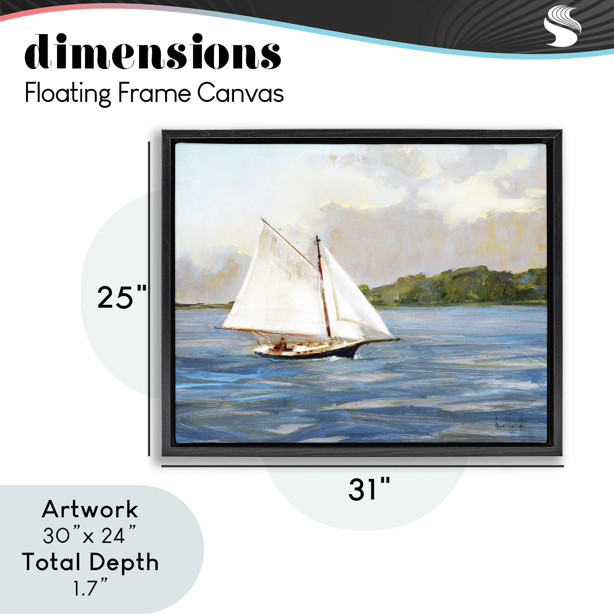 Stupell Industries White Sailboat on Calm Blue Sea Black Framed Floater Canvas Wall Art, design by Katie Swatland