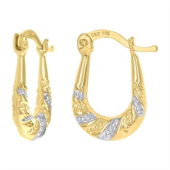 Auriga 10k Two-Tone Gold Shrimp 13mm X19mm Hinged Huggie Hoop Earrings for Women