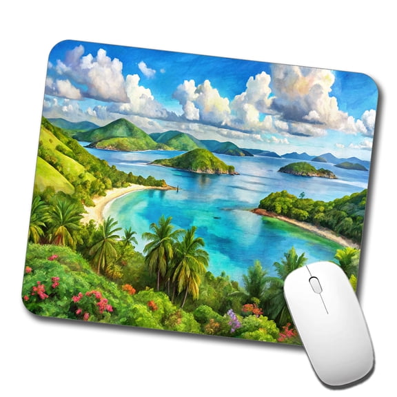 Virgin Islands National Park Watercolor Style Mouse Pad Low Profile Gaming Mat