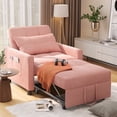 thumbnail image 2 of 3-in-1 Convertible Chair Bed,Asofer Pull-Out Sofa Bed with Reclining Backrest& Side Pocket,Futon Couch for Small Spaces,Apartment & Office,Pink, 2 of 10