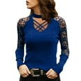 thumbnail image 4 of T Shirts For Women Ladies Sexy Lace Long Sleeve Elegant Blouse Hollow Out Solid Color U Neck Slim Fit Gothic Top Spring Summer Tee Shirt Tops, 4 of 7