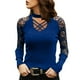 thumbnail image 5 of Top nuevo de mujer con cuello en U, elástico y ajustado, con estampado de encaje - Blusa sexy y elegante de manga larga - Poliéster, informal/fiesta - Tallas de la S a la XXL, 5 of 7