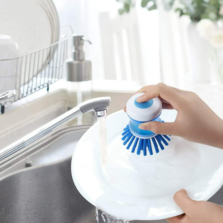 3PCS Soap Dispensing Dish Brush with Holder, Kitchen Dish Wand Scrub Brush， Dish  Brush for Dish Pot Pan Sink 