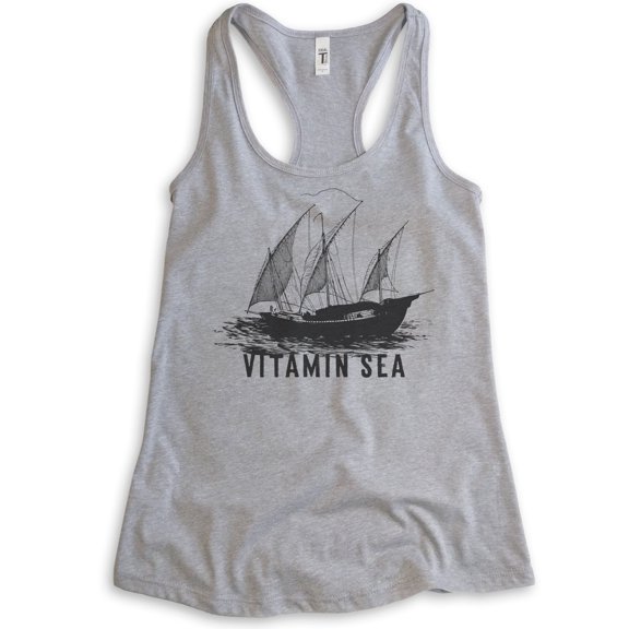 Sailing Vitamin Sea Tank Top, Ladies Racerback Tank Top, Summer Tank, Sailboat Tank, Sailing Tank, Heather Gray, XX-Large