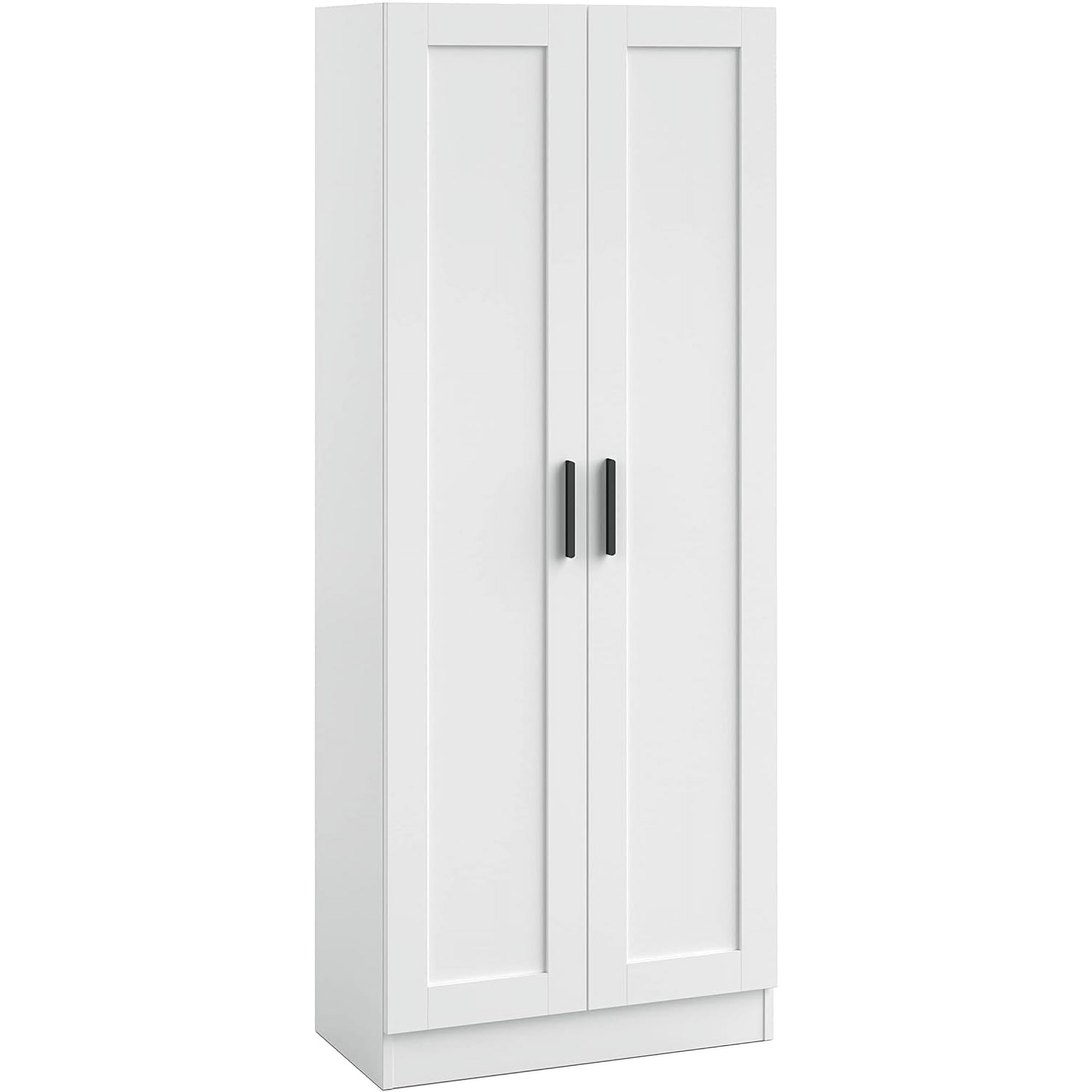 Wooden Storage Cabinet Narrow Pantry Cabinets Free Standing Tall Storage Cabinet with 2 Doors and Shelves (White)