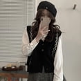 thumbnail image 2 of Promotion!Preppy Style V Neck Sleeveless Loose Fit Sweater Vest for Women Single Breasted Knitted Vest Autumn Knitwear Top, 2 of 5