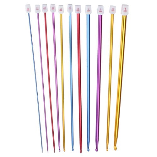 Zuoyou Crochet Hooks 11 Pack Diverse Size Assorted Color Tunisian Afghan Aluminum Knitting Needles Set (2mm to 8mm)