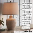 thumbnail image 3 of Glenn Rustic Southwestern Style Pot Table Lamps 27" Tall Set of 2 Dappled Sandy Beige Oatmeal Fabric Drum Shades for Living Room Bedroom House Bedside Nightstand Home Office, 3 of 14