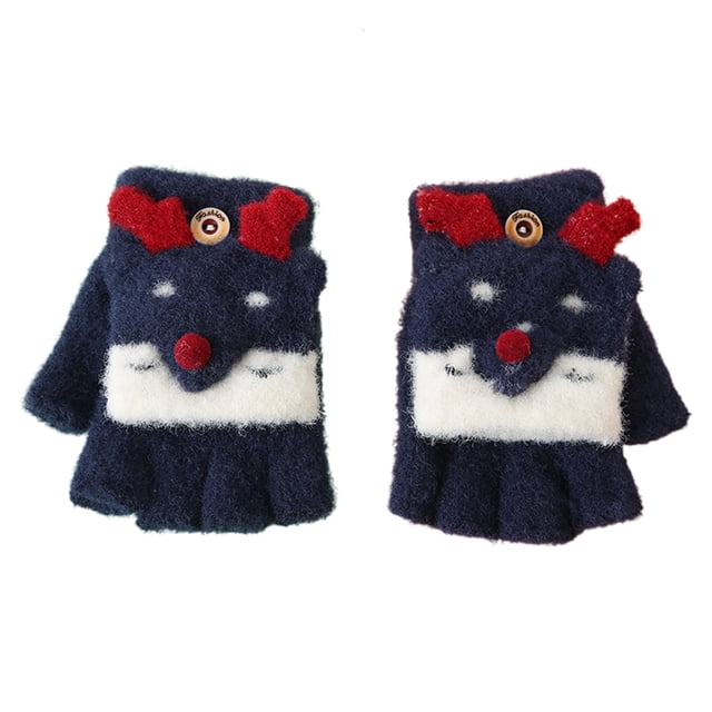 Bienvenido Guantes de felpa de otoño e invierno para niños, guantes de concha de medio dedo