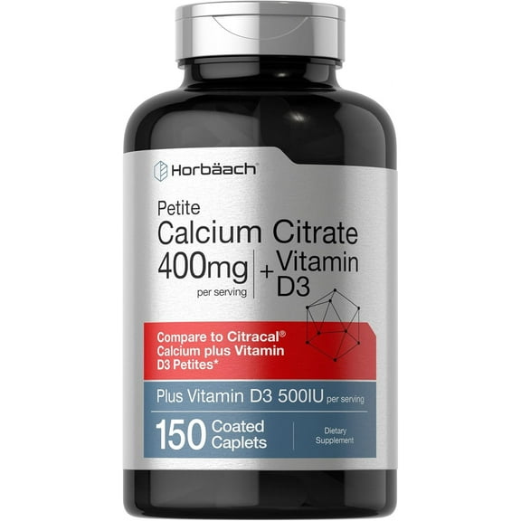 Calcium Citrate & Vitamin D3 | 150 Caplets | Vegetarian Formula | by Horbaach