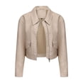 thumbnail image 5 of SWSMCLT Women's Short Moto Jacket Collared Slim Fit Crop Jackets Zip Up Motorcycle Coat Long Sleeve Suede Vegan Leather Fall Pockets Beige 12, 5 of 5