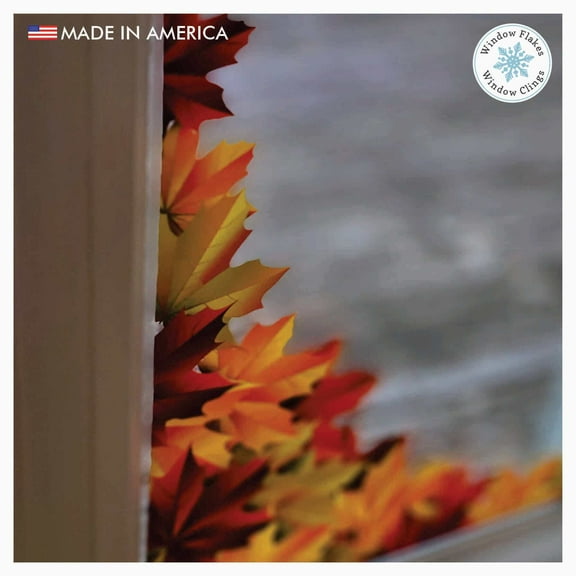 2 x 14" Large Leaf Corner Decal Clings for Indoor Fall Leaf Decoration. Autumn Home Fall Thanksgiving Decor.