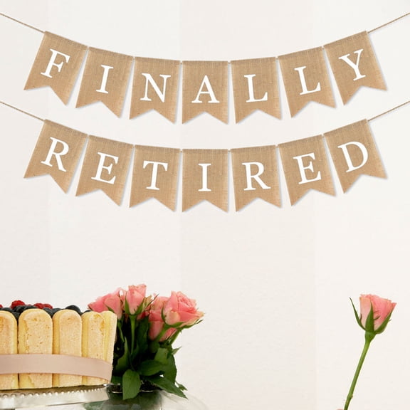ELAYARD 2Pcs Retirement Banner Linen Party Decoration Gar Light Brown Swallowtail Hanging Flags