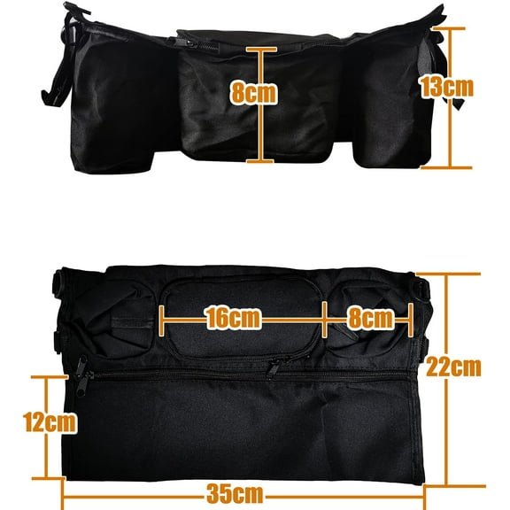 Stroller Caddy with Cup Holder, Universal Stroller Organizer, Stroller Console Tray with 2 Cup Holders and Storage Box with Zipper for Stroller, Wheelchair, Rollator, Walker