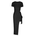 thumbnail image 3 of Sakmal Summer Dresses for Women 2024 Trendy Sexy Solid Bodycon Opening Black Short Sleeve Comfort Fit Long Sheath Dress, 3 of 5