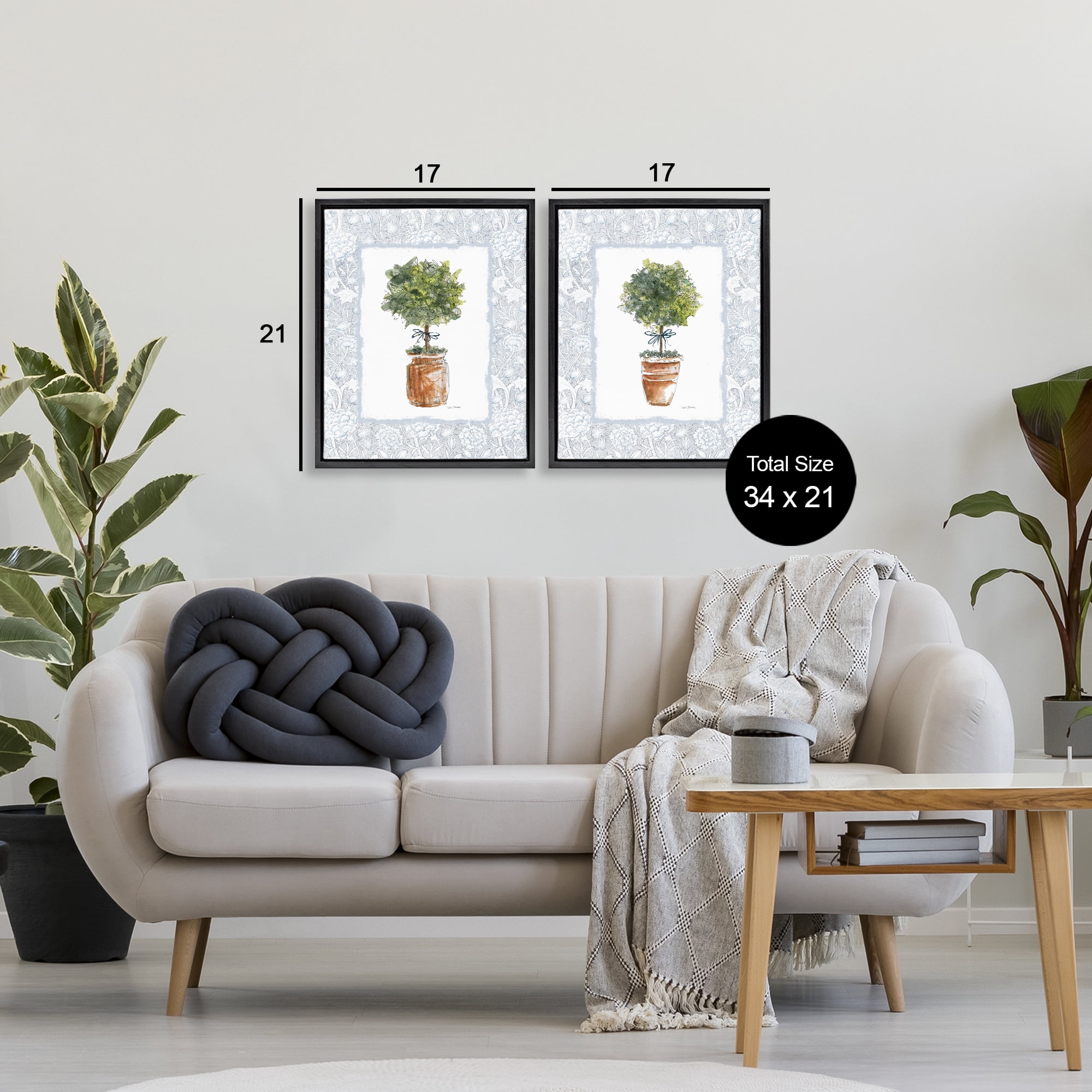 Stupell Industries Potted Topiary Plants 2 Piece Black Framed Floater Canvas Set, design by Carol Robinson