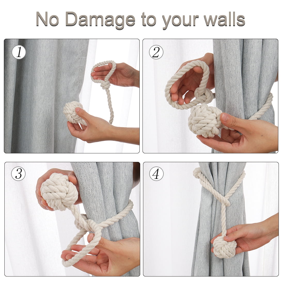 Unique Bargains Curtain Tiebacks Decorative Rope Holdback Holder Beige 24"