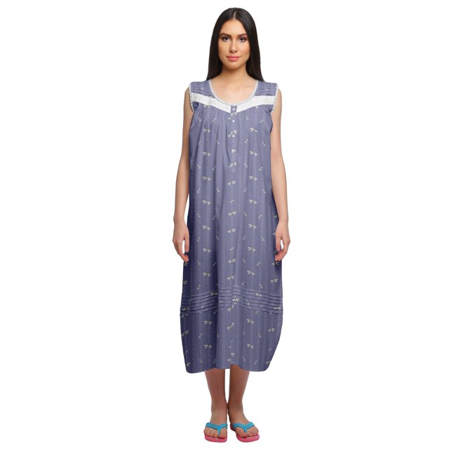 Moomaya Chemise de Nuit Mi-Longue à Boutons pour Femmes en Coton