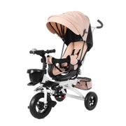 Frostluinai 3-in-1 Folding Kids Baby Tricycle with Adjustable Awning, Folding ABS Foot Pedals, Storage Bag, Sponge Guardrail, Shock-Absorbing Wheels, Tricycle for Children Aged 1-3 Years Old, Beige