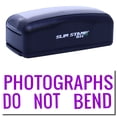 thumbnail image 1 of Large Pre-Inked Photographs Do Not Bend Stamp, Slim 1854, Ultra Slim Design, Impression Size 1-13/16" by 2-1/2", Up to 25,000 Impressions - Purple Ink, 1 of 10