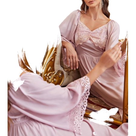 

Elegant Floral Sweetheart Nightgowns Baby Pink 3/4 Sleeve Women Nightgowns & Sleepshirts