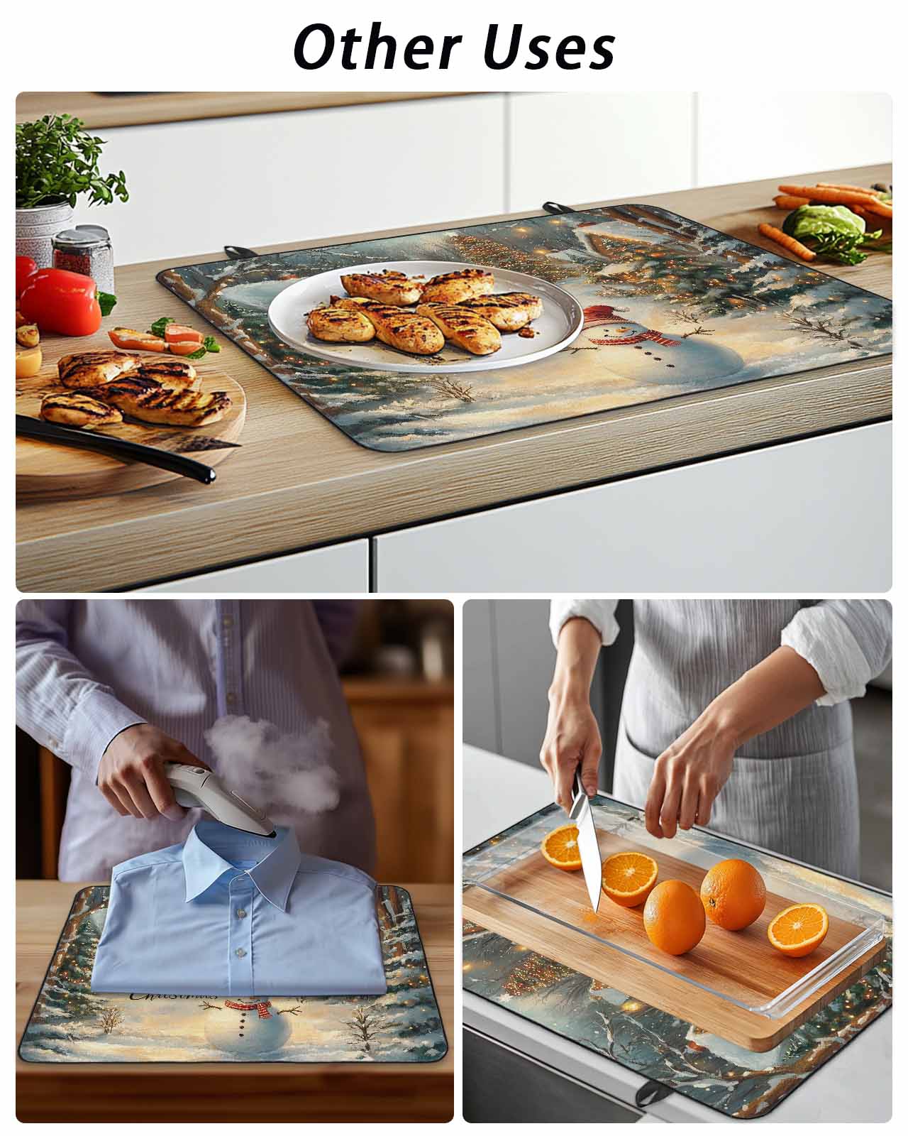 Christmas Snowman Stove Top Covers for Electric Stove, 28'x20'' Xmas Tree Rustic Farmhouse Glass Ceramic Stove Cover Foldable Rubber Mat Heat Resistant Cooktop Protector for Kitchen