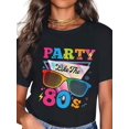 thumbnail image 1 of Retro 80s Party Graphic Women's T-Shirt - Black Casual Crew Neck, Short Sleeve, Cotton Knit, All-Season Comfort Fit, Machine Washable, Casual Party Wear | Neon Print Top | Semitransparent Material, L, 1 of 5