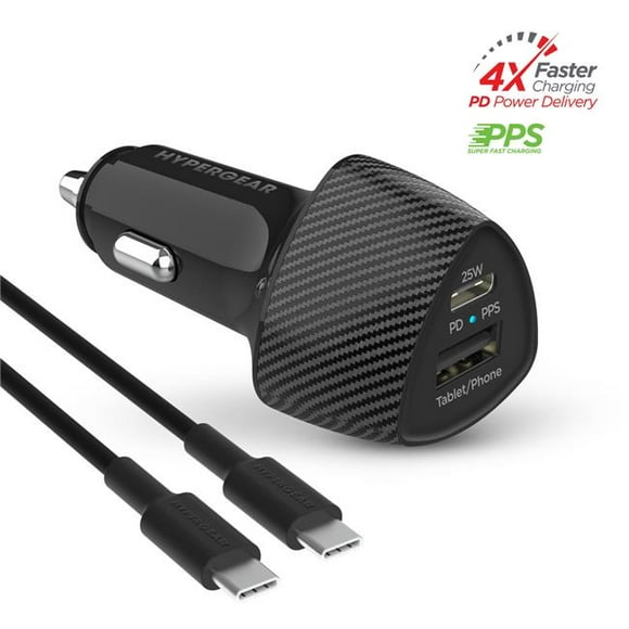 Hypercel (15622-HYP) 15622-HYP Kit de Voiture HyperGear SpeedBoost 25W PD USB-C avec Technologie de Charge Rapide PPS Noir