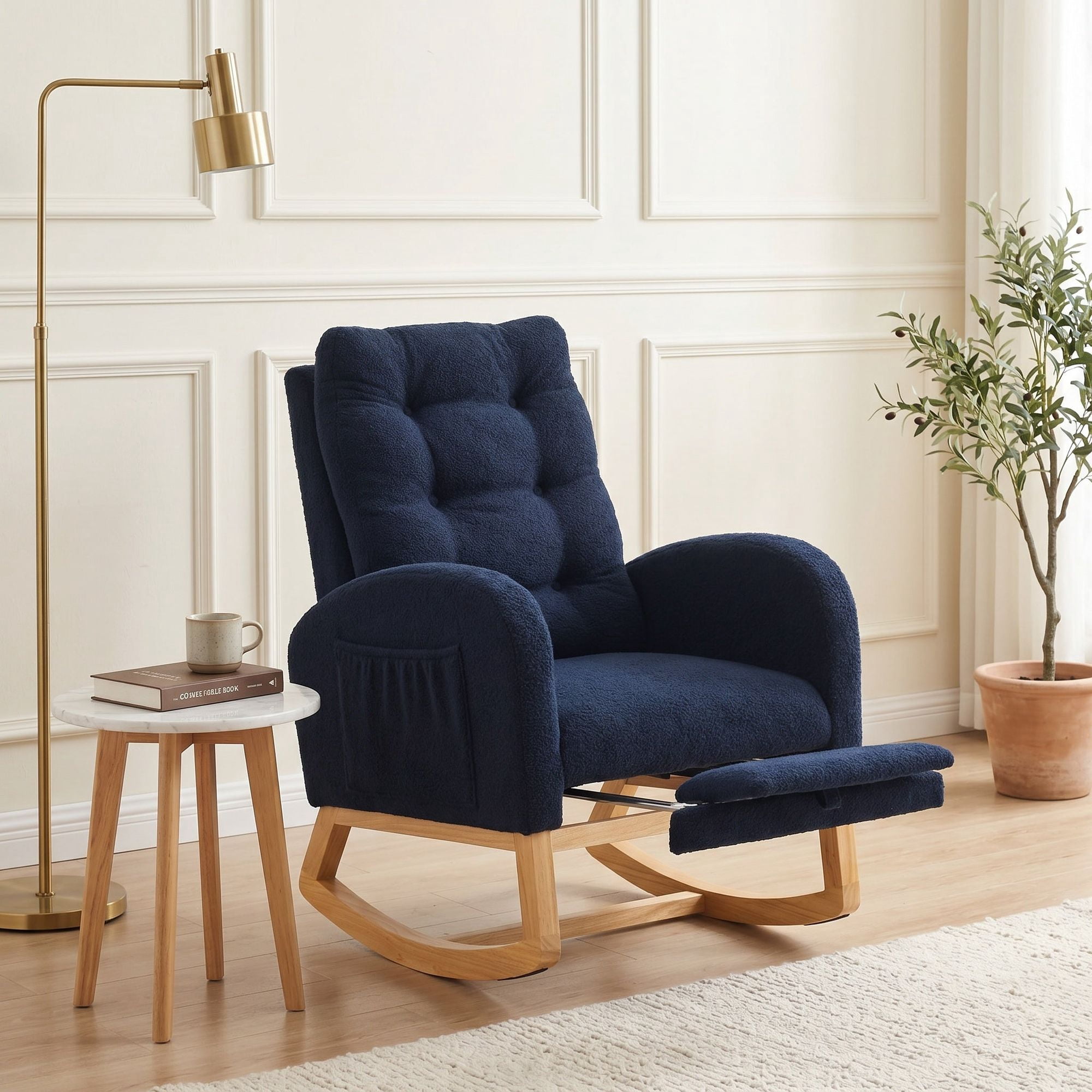 Sailvan Upholstered High Back Accent Rocking Chair with Footrest & Storage Pocket for Living Room