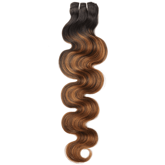 WEQUEEN Highlight Hair Bundles Brazilian Brown 16 inch Human Hair Body Wave Straight Quick Weave Sew in/Glue in Budget Friendly 10A