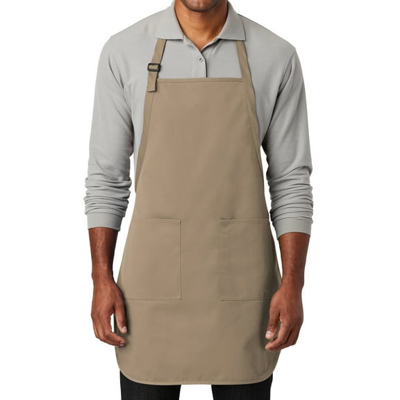 Men's Adjustable Cotton/Poly Twill Grilling Apron with Two Pockets, Khaki