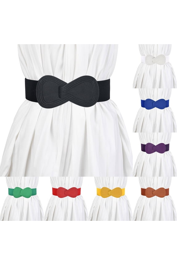 Women's Elastic Wide Waist Belt with Bow Buckle Stretchy Cinch Sash for Dresses, Coats & Shirts Black One Size