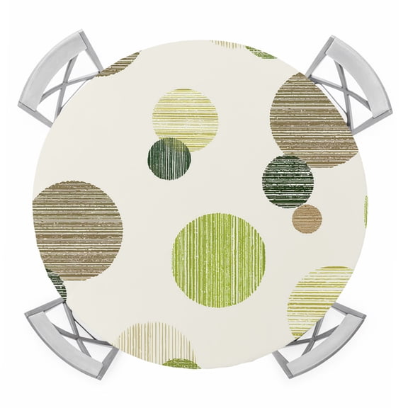 Abstract Geometric Round Tablecloth for 55-60 Inch Tables,Fitted Table Cover with Elastic Edge,Farmhouse Vintage Polka Dot Green Waterproof Outdoor Table Cloth Protector for Patio Garden Dinner