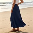 thumbnail image 7 of IUYRTFE Women Elastic Waist Cotton Linen Midi Skirt Solid Color Casual A Line Skirt for Summer Vacation Daily Wear, 7 of 7