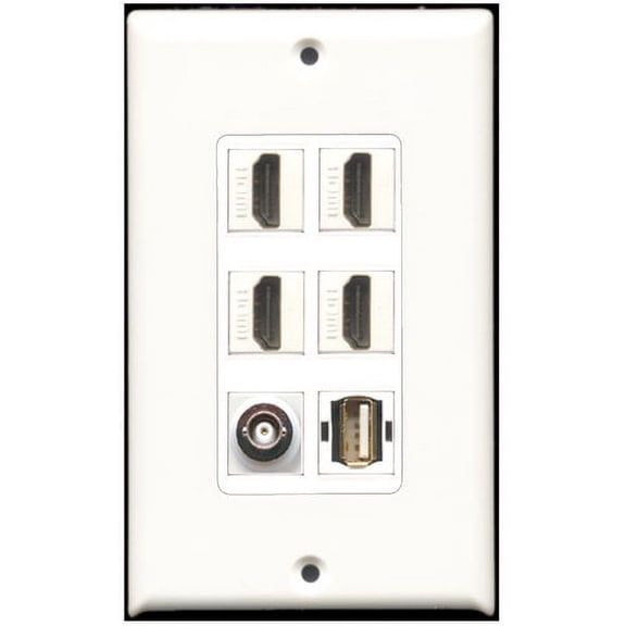 RiteAV - 4 Port HDMI 1 USB A-A 1 BNC Wall Plate White