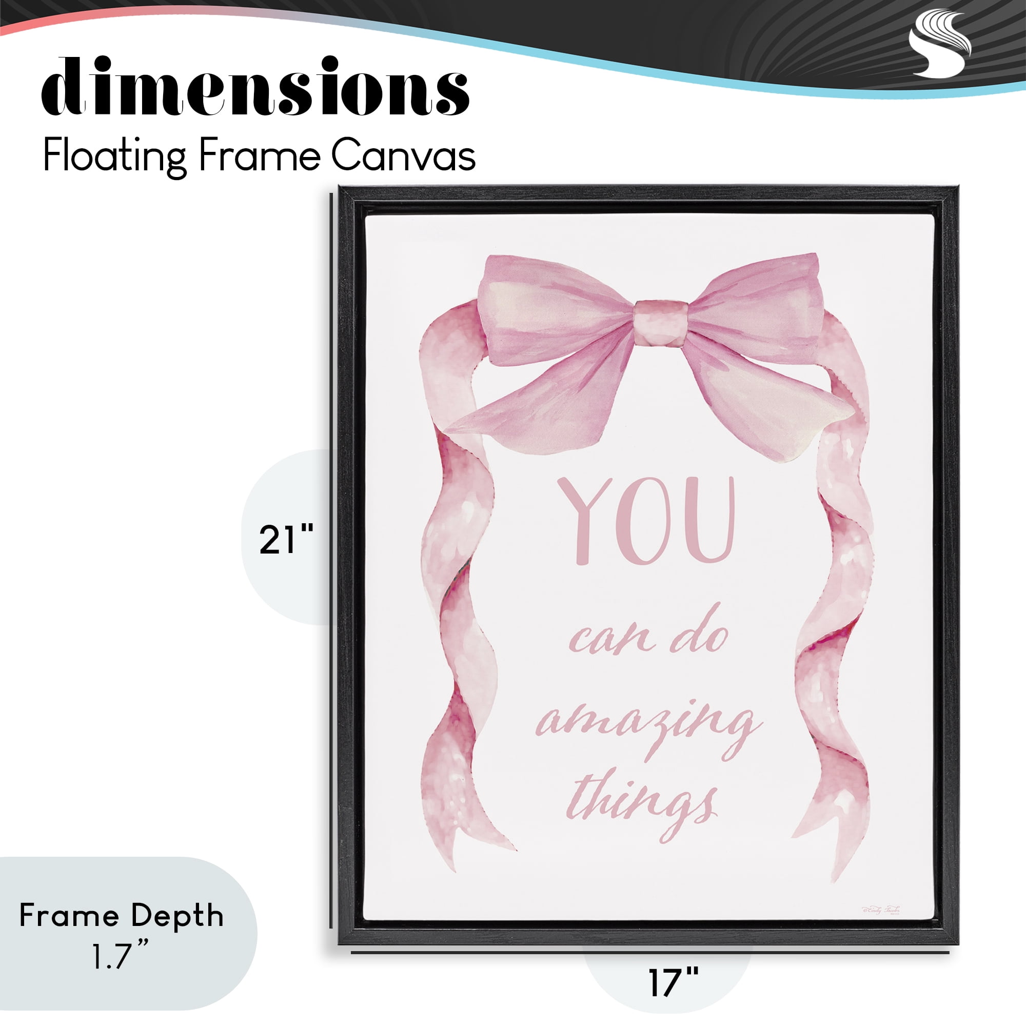 Stupell Industries Feminine Encouragement Ribbon Black Framed Floater Canvas Wall Art, design by Cindy Jacobs