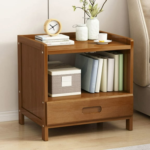 MONIPA Modern Bamboo Small Nightstand with Drawer Night Stand Side End Table Organizer for Bedroom Living Room Dorm
